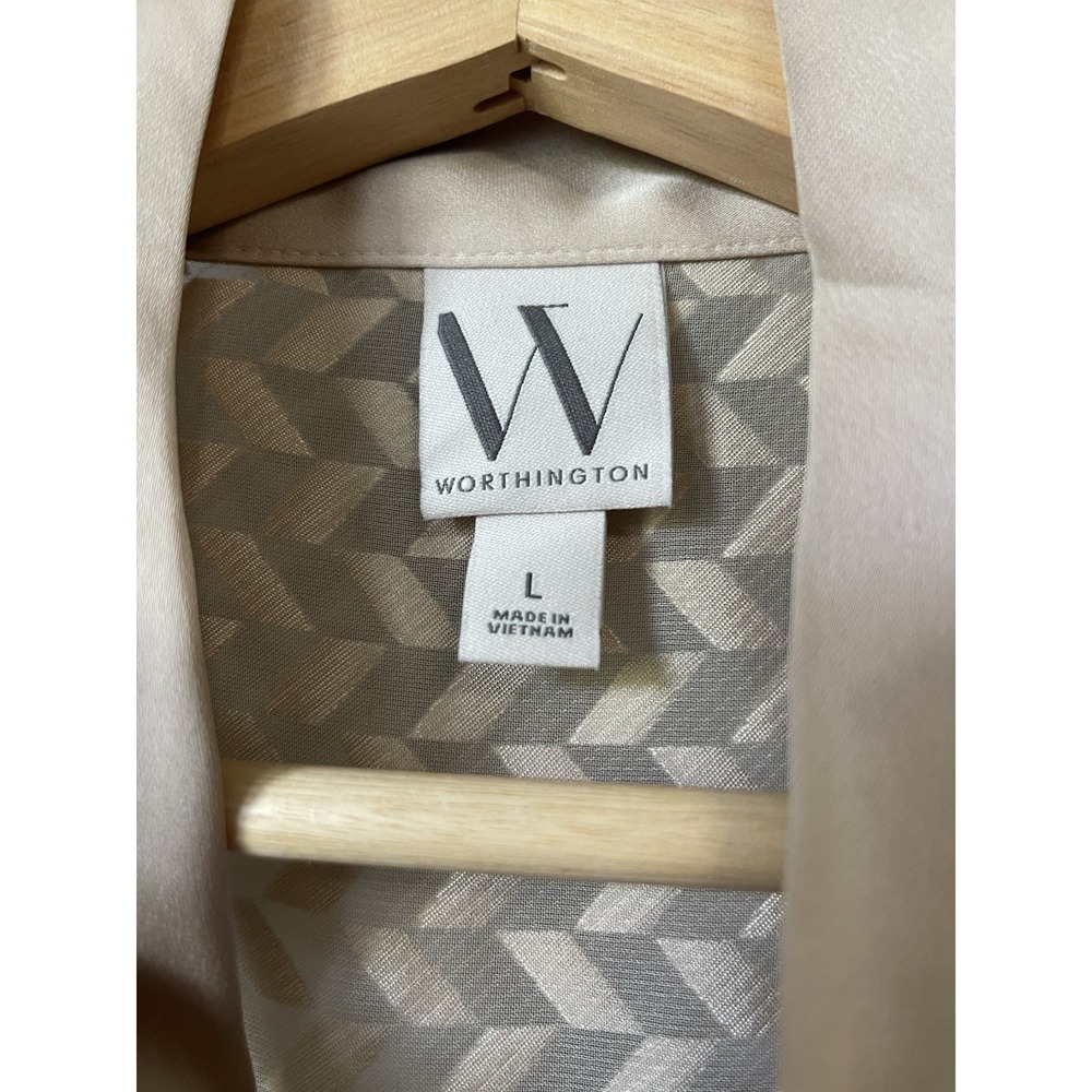 Women's Blouse Buss/dress Style, Size L, Beige, Long Sleeve With Neck Tie - Picture 3 of 5